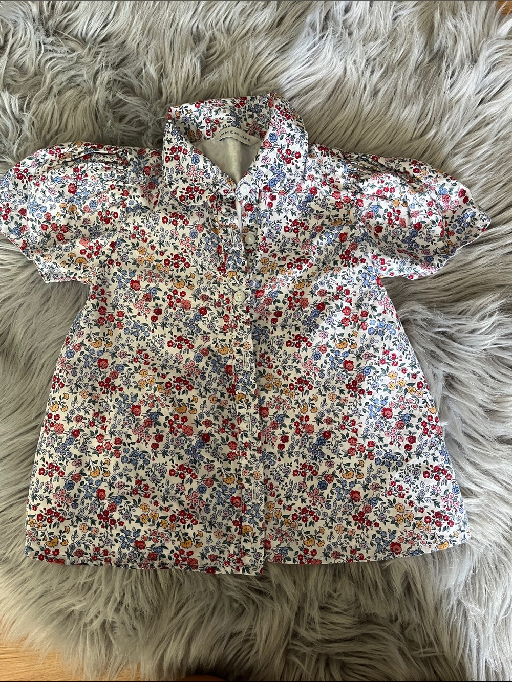 Janie and Jack Girls White Button-Up Floral Blouse